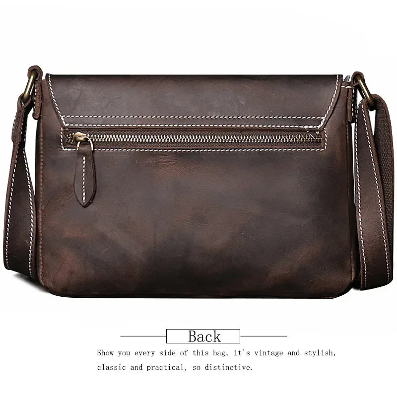 Crazy Horse Leather Men's Shoulder Bag Genuine Leather Small Bag Crossbody Cowhide Bag for Man High Quality Men Satchel Bags - Evallys.com