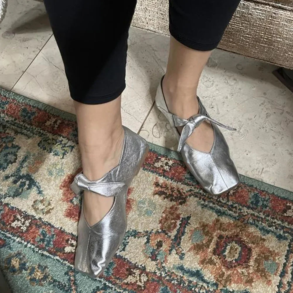 Women’s Square Toe Ballet Flats – Bow Mary Jane Summer Commuter Shoes - Evallys.com