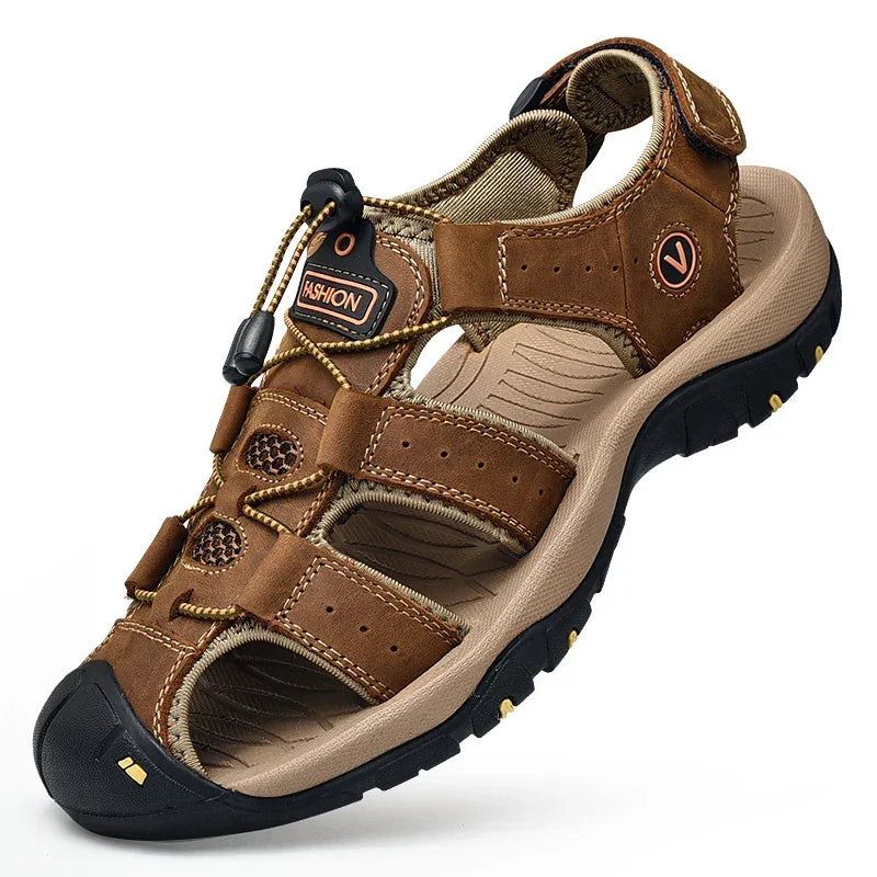 Men’s Genuine Leather Summer Sandals – Casual Outdoor Beach Shoes - Evallys.com