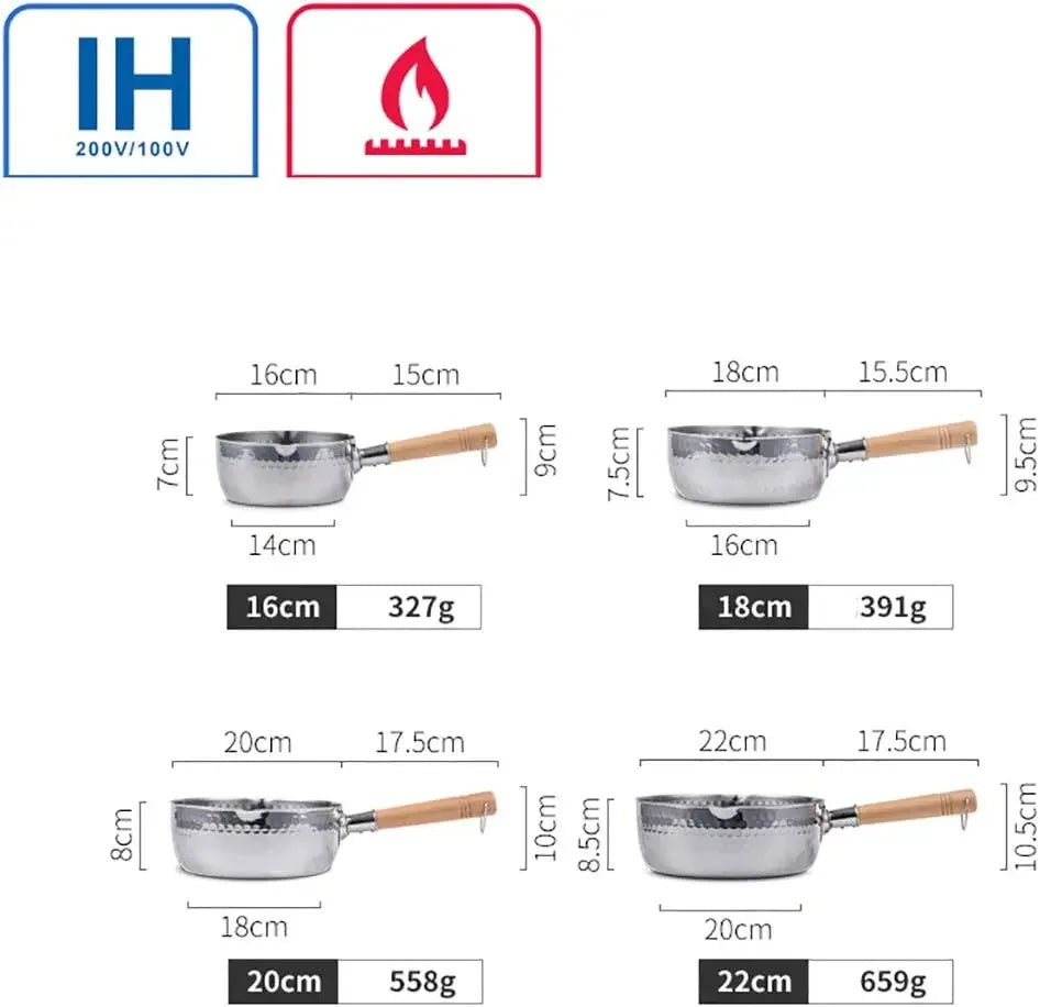 Stainless Steel Saucepan with Lid Solid wood handle with hook Multipurpose Sauce Pan with Pour Spouts, Sauce Pot, Cooking Pot - Evallys.com