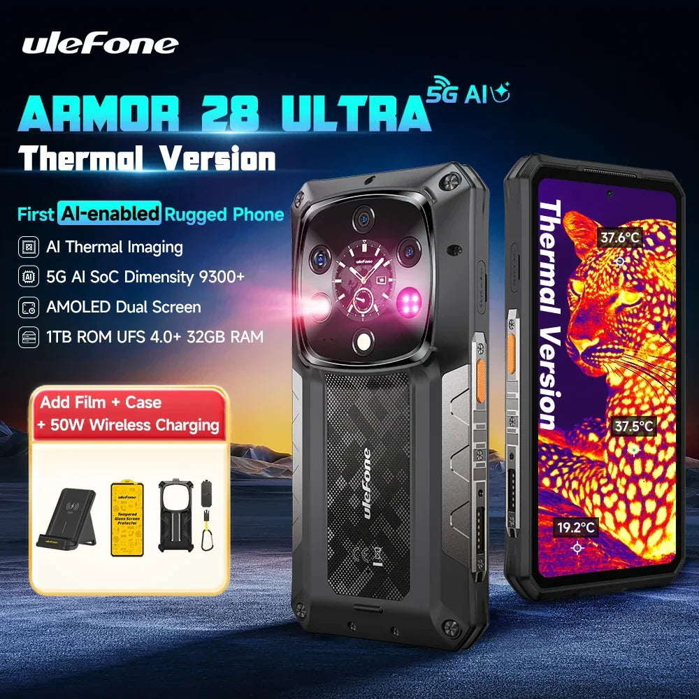 Ulefone Armor 28 Ultra 5G AI Thermal Imaging Rugged Phone Dimensity 9300+ 1TB ROM 32GB RAM Android Smartphone AMOLED Mobile - Evallys.com