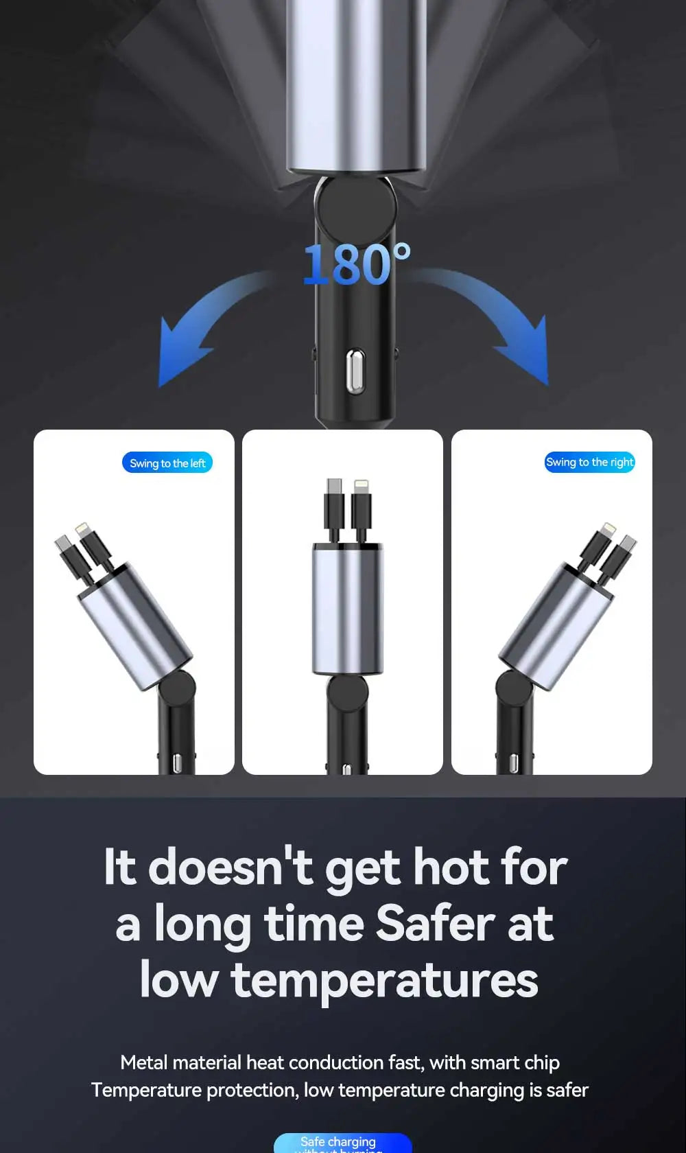 120W 4 in 1 Car Charger Retractable Car Cigarette Lighter Adapter USB Type C Fast Charger Cable For IPhone Xiaomi Huawei Samsung