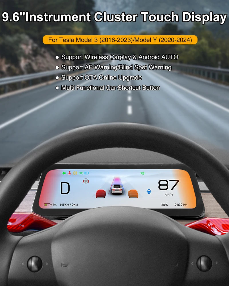 Onlysay Hud Head-Up Display Korean Support Wireless CarPlay OTA Update 9.6 Inch Instrument Display For Tesla Model 3 Y