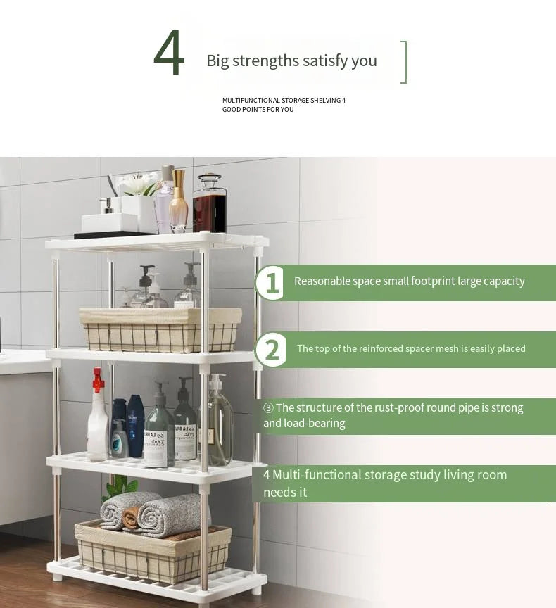 Four-Layer Multi-Functional Storage Rack Bathroom Living Room Organizing Rack Kitchen Bedroom Shelf Plastic Floor-Standing Storage Rack Bathroom Storage Storage Rack