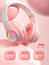 RGB Bluetooth Wireless Headphones For Girls Children's Headset with Microphone Support SD Card HIFi Stereo Gaming Earphone - Evallys.com