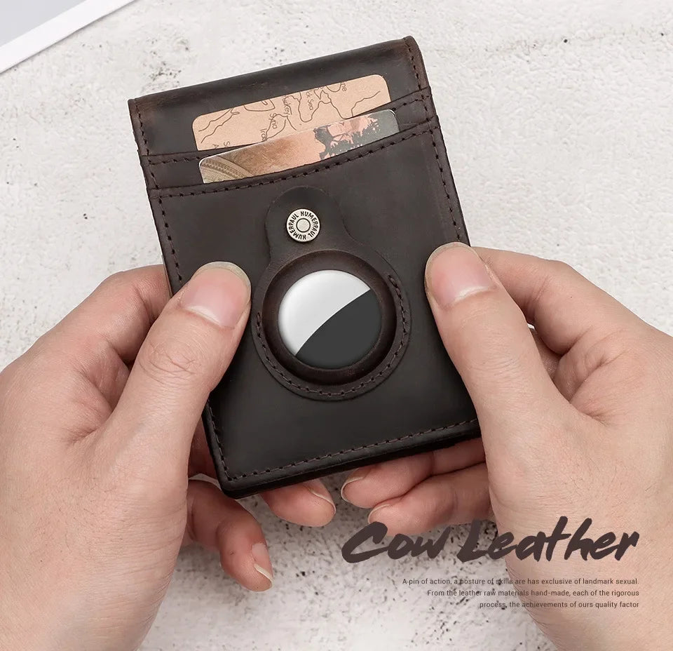 RFID Cowhide Leather Small Wallets AirTag high quality Man's Card Holders Short Wallets Money Clips Women - Evallys.com