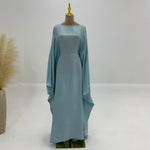 Eid Ramadan Batwing Butterfly Satin Abaya Dubai Luxury Muslim Kaftan Maxi Dress Women Kebaya Robe Caftan Marocain Femme Vestidos - Evallys.com