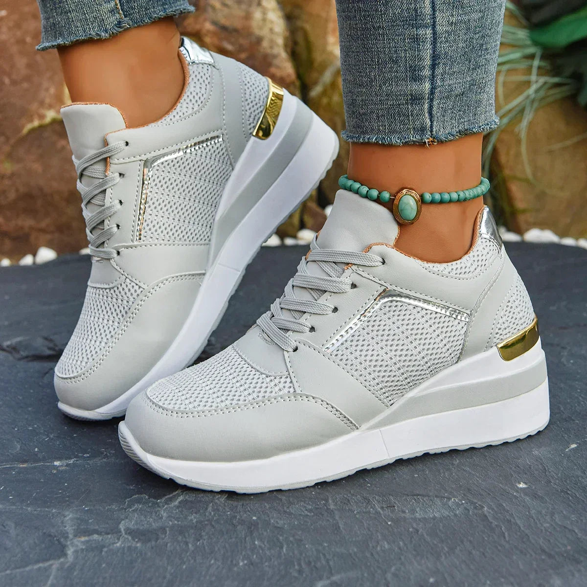 Women’s Rhinestone Sneakers – Fashion Lace-Up, Thick Sole & Non-Slip - Evallys.com