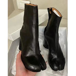 2024 Autumn Winter Soft Leather Split toe Tabi Women Ankle Boots Fashion Thick High heels Chunky Shoes Ins Style Short Booties - Evallys.com
