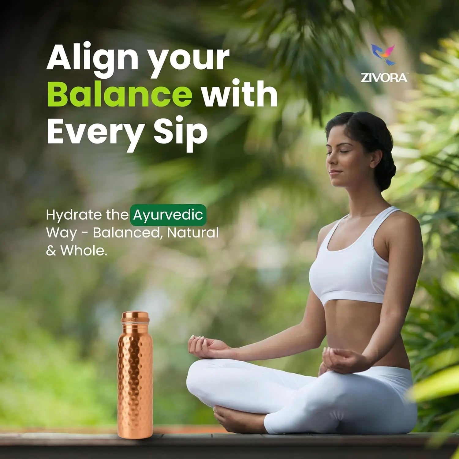 100% Pure Copper Water Bottle 34oz, Leak-Proof, Lab Tested, Enhances Taste, Ideal for Yoga & Fitness