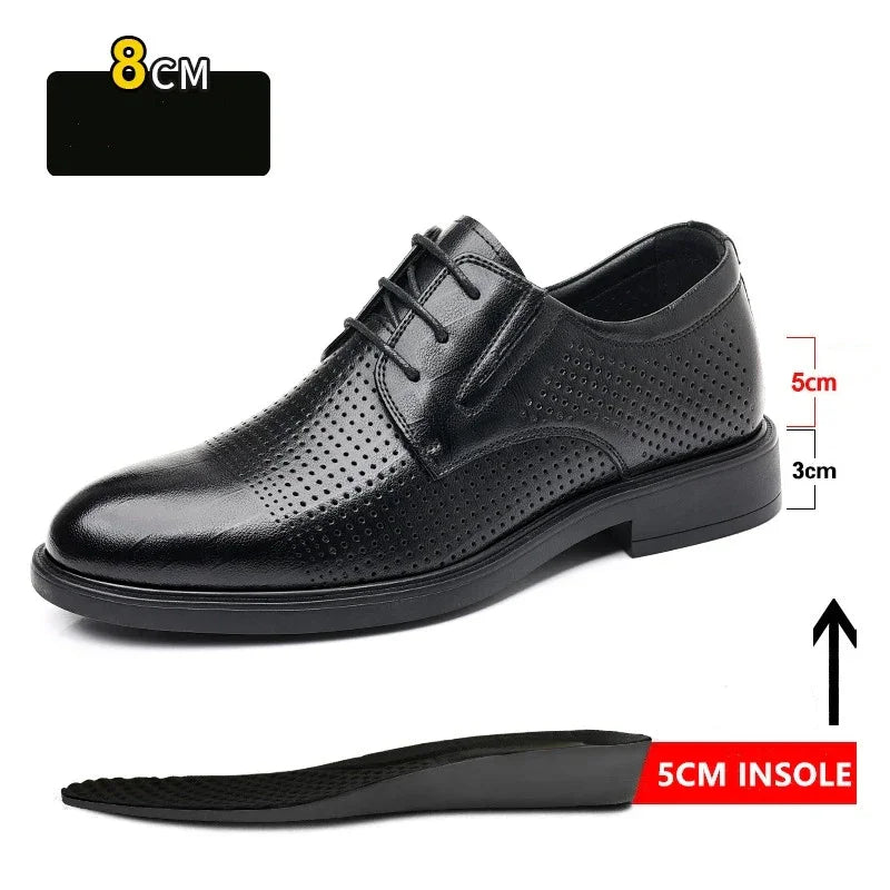 3/6/8 CM Elevator Shoes Men Dress Shoes Black Soft Leather Men Heighten Formal Shoes Casual Business Men Oxfords Suit Shoes - Evallys.com