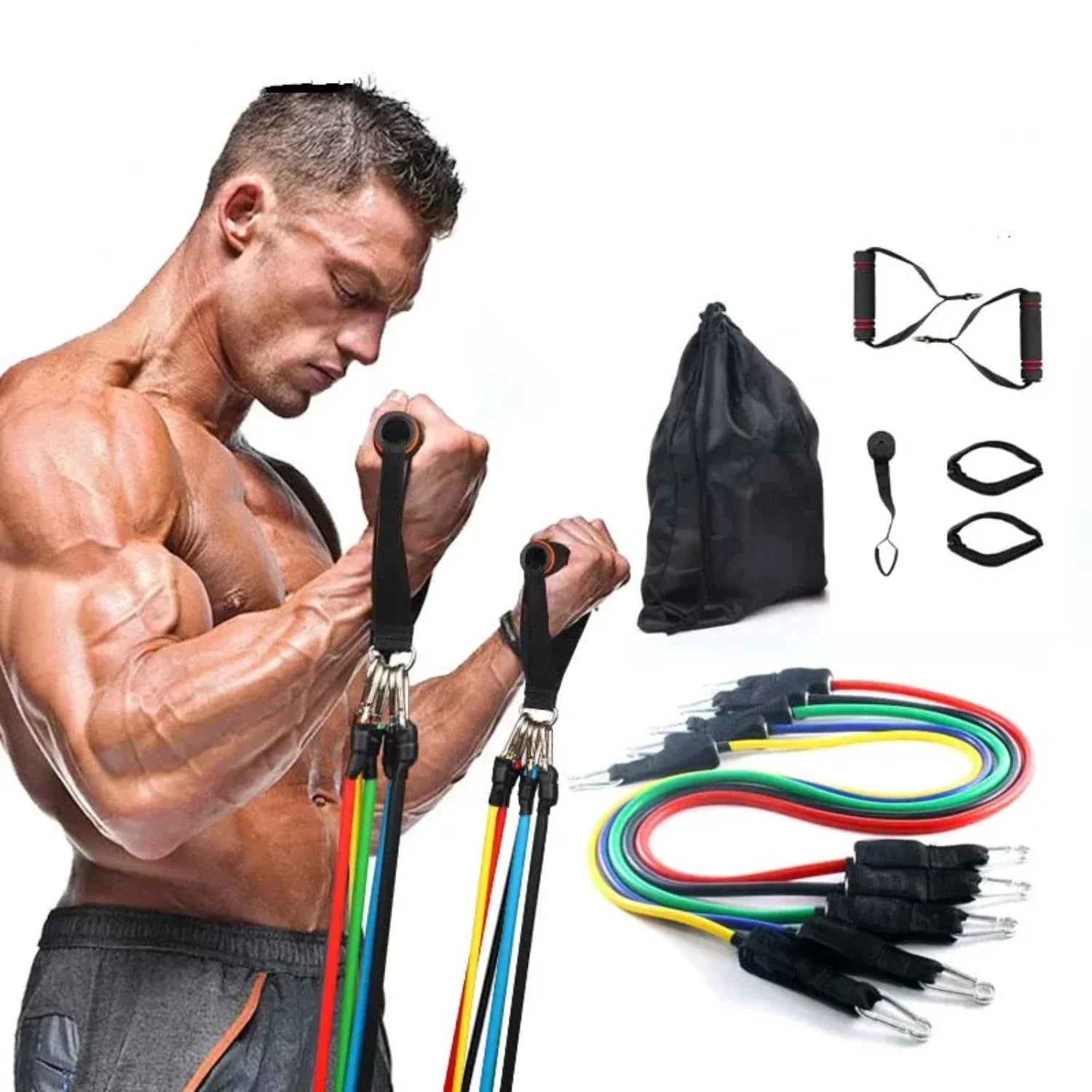 11PCS Fitness Bodybuilding Elastic Bands Pull Rope Workout bands Resistance Bands Latex Tubes Pedal Excerciser Crossfit Fit - Evallys.com