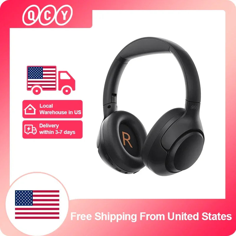 QCY H3 ANC Wireless Headphones Bluetooth 5.4 Hi-Res Audio Over Ear Headset 43dB Hybrid Active Noise Cancellation Earphones 60H - Evallys.com