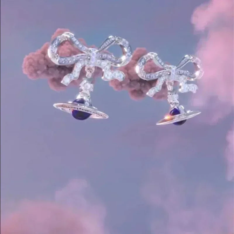 Star Boutique Jewelry Store Hot Selling S925 Silver Bow 3D Saturn Earrings Sweet Women's Jewelry - Evallys.com