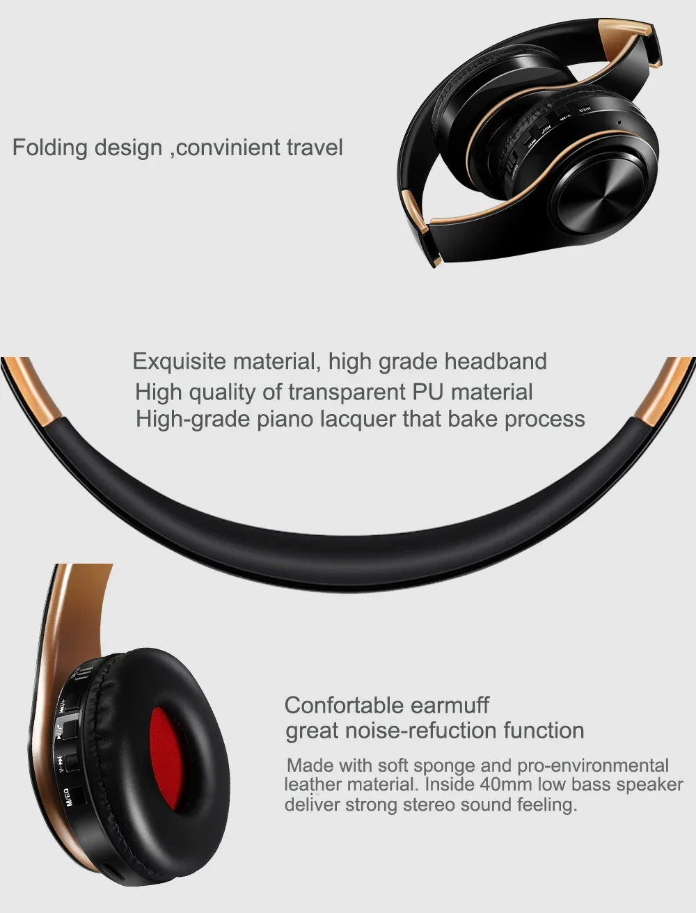 HIFI Stereo Earphones Bluetooth Headphone Music Headset FM and Support SD Card with Mic for Mobile Xiaomi Iphone Sumsamg Tablet - Evallys.com