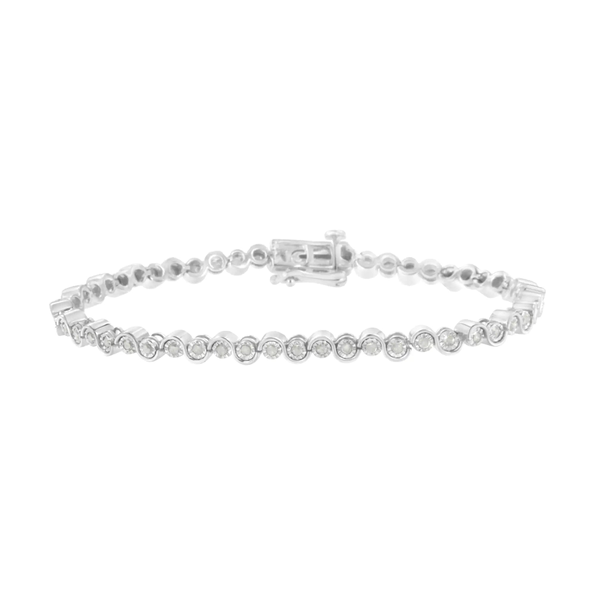 .925 Sterling Silver 1.0 cttw Miracle-Set Diamond "U" Link Bracelet(I-J Color, I3 Clarity) -7.25" - Evallys.com # #