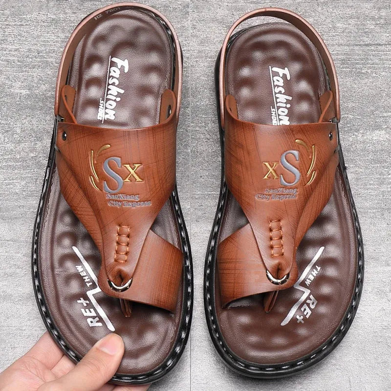 Men’s Summer Casual Leather Sandals – Designer Outdoor Leisure Shoes - Evallys.com