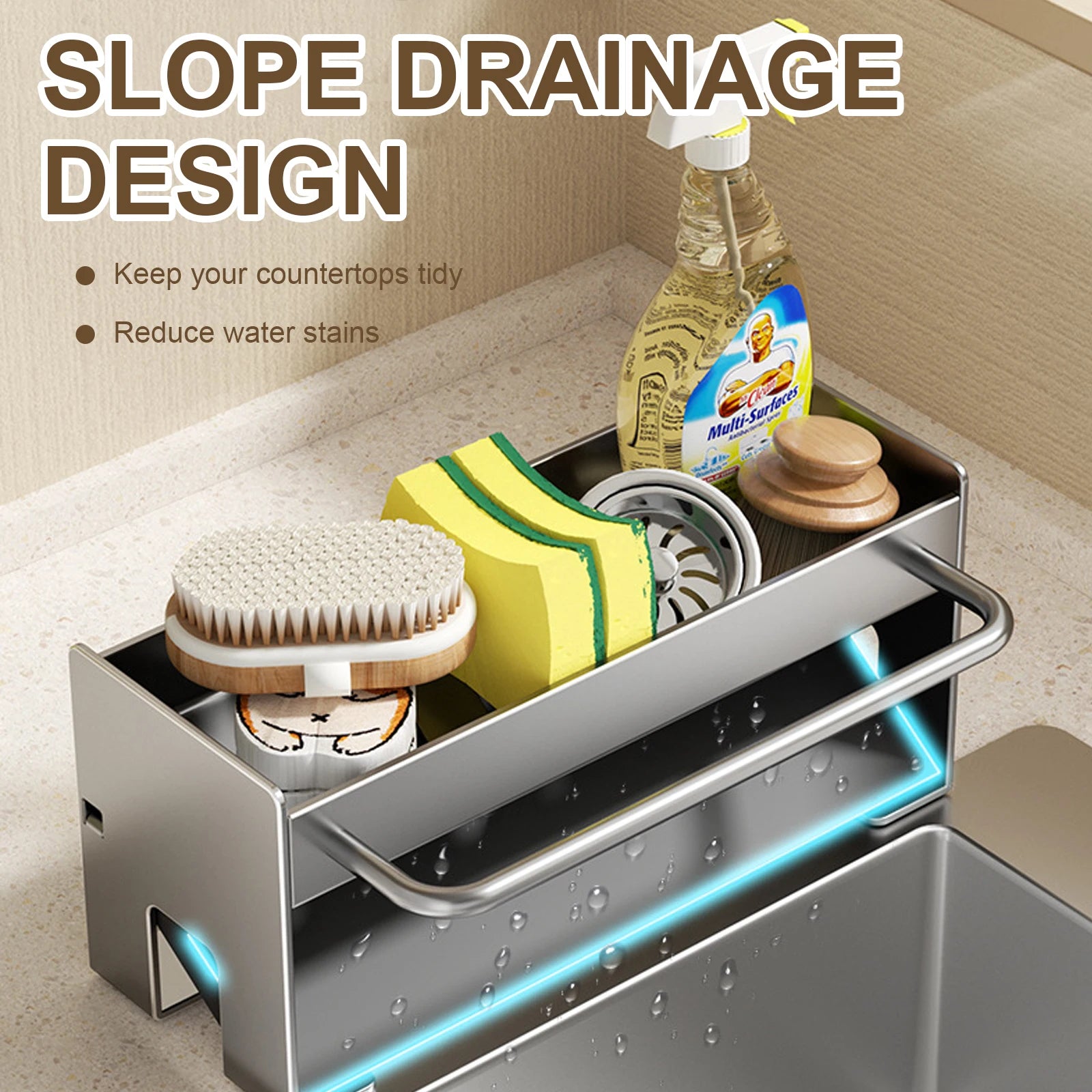 Kitchen Sponge Holder Stainless Steel Sink Drain Rack Soap Drainer Towel Rack Shelf Organizer bathroom Storage Accessories