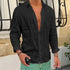 Spring New Casual Linen Shirts Mens Long Sleeve Button-up Turn-down Collar Shirt Seaside Beach Vintage Men Solid Color Cardigans - Evallys.com