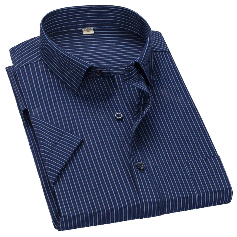2022 Plus Size 8xL 7XL 6XL Men's Business Short Sleeve Fomal Shirts Man Striped Summer Work Dress Shirt Soft White - Evallys.com