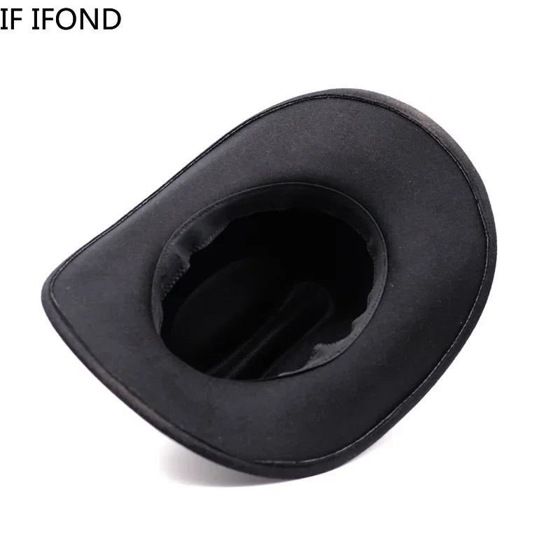 Vintage Western Cowboy Hat – Unisex Wide Brim Leather Jazz Cap - Evallys.com