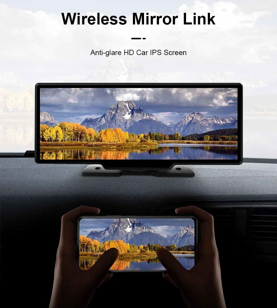 10.26'' Dash Cam 4K Car Mirror Video Player Wireless Carplay Android Auto GPS Car Monitor Multimedia Rearview Camera Dashboard - Evallys.com