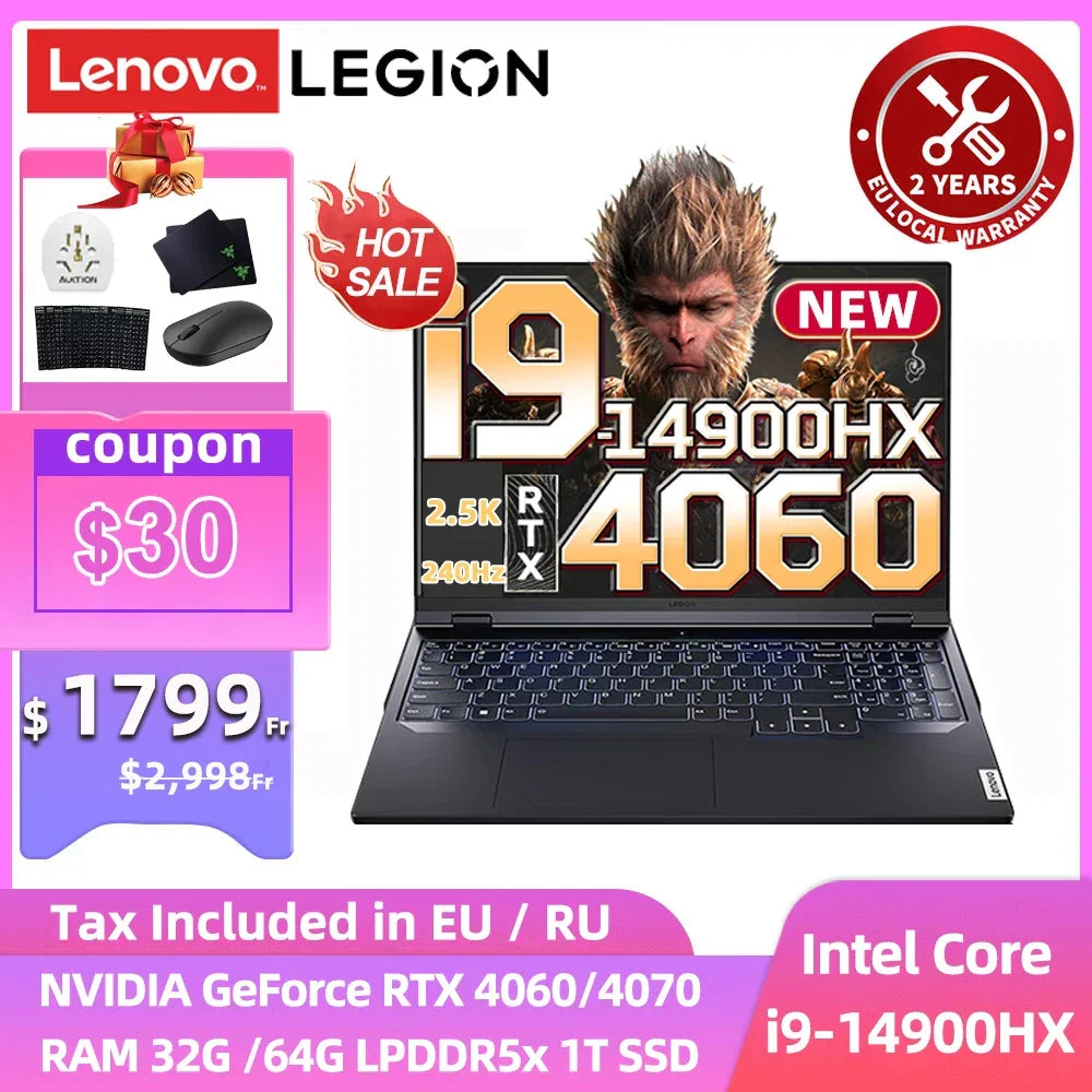 Lenovo Legion Y9000P 2024 E-sports Gaming Laptop Intel Core i9-14900HX RTX 4060/RTX 4090 16 inch 2.5K 240Hz Game Notebook PC - Evallys.com