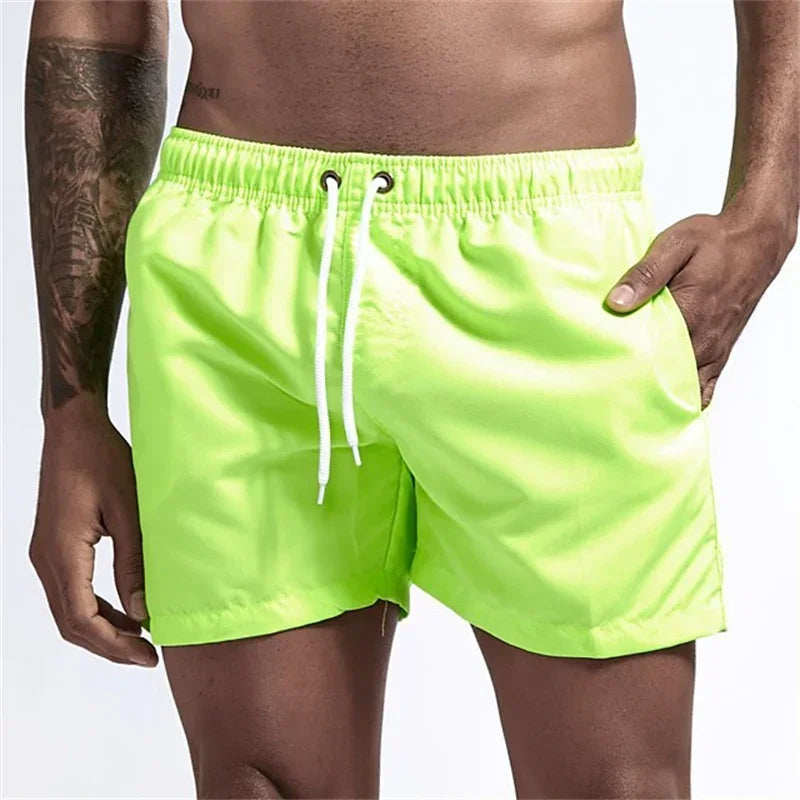 Mens Swim Trunks with Mesh Lining Side Pockets Solid Beach Shorts Quick Dry Lightweight Drawstring Board Shorts Summer Swimwear - Evallys.com