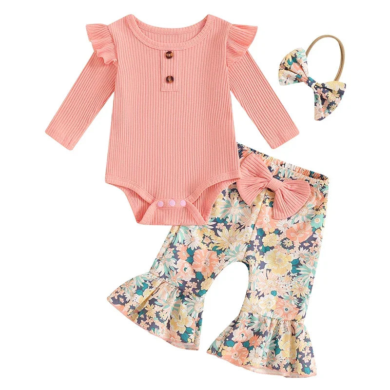 Adorable Baby Girls Winter Outfits Cozy Knit Sweater and Fleece Lined Leggings Set with Matching Bow Headband 3 Piece Clothing - Evallys.com