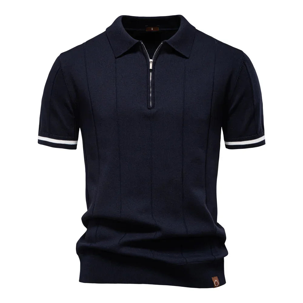 AIOPESON Men's Solid Color Sport Zipper Polo Shirt Athletic Social Polo Shirts for Men Office Slim Fit Polo - Evallys.com