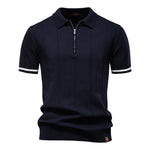 AIOPESON Men's Solid Color Sport Zipper Polo Shirt Athletic Social Polo Shirts for Men Office Slim Fit Polo - Evallys.com