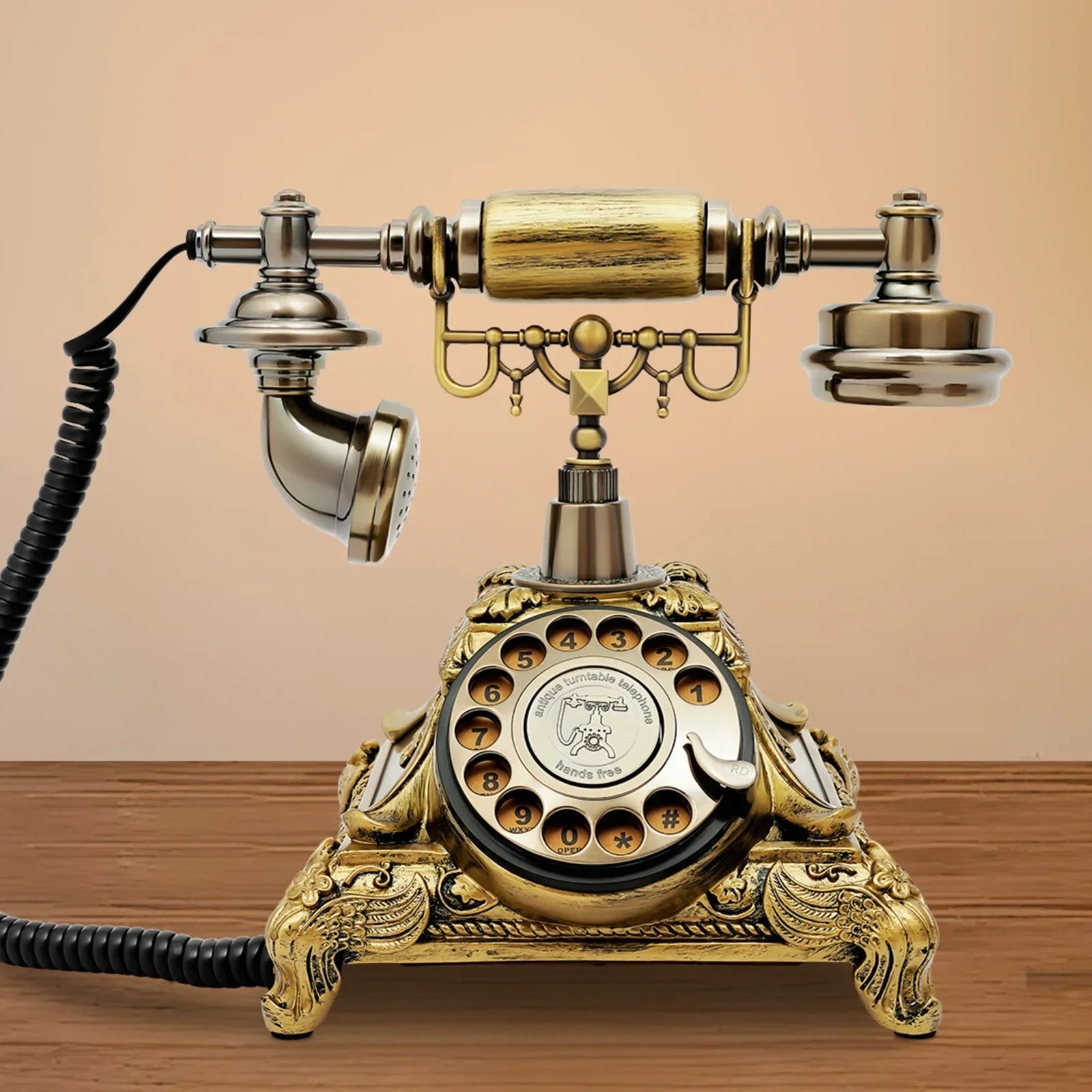Vintage Telephone, Rotary Dial Desk Phone, Charge Through Telephone Line, Redial Noise-Canceling for Wedding Decorative Art - Evallys.com