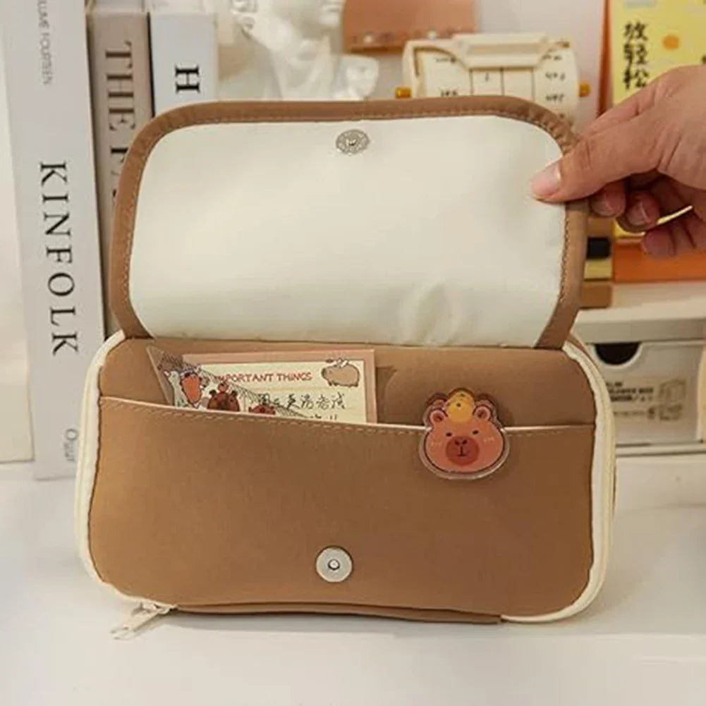 Cartoon Capybara Backpack with Pencil Case Cute Kawaii Backpack Large Laptop Backpack Aesthetic Rucksack for Kids Girls Boys - Evallys.com