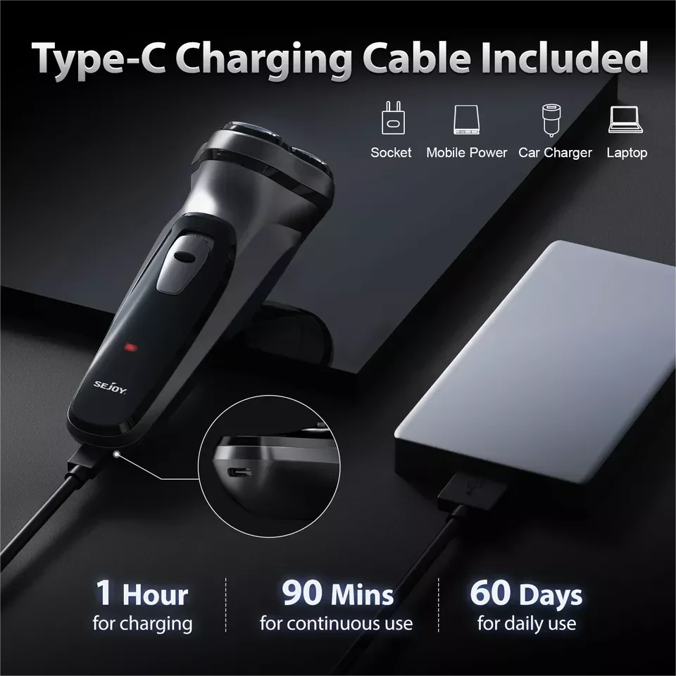 SEJOY Rechargeable Wet & Dry Use Electric Shaver Pop-up Hair Trimmer Rotary Shaving Machine Razor - Evallys.com