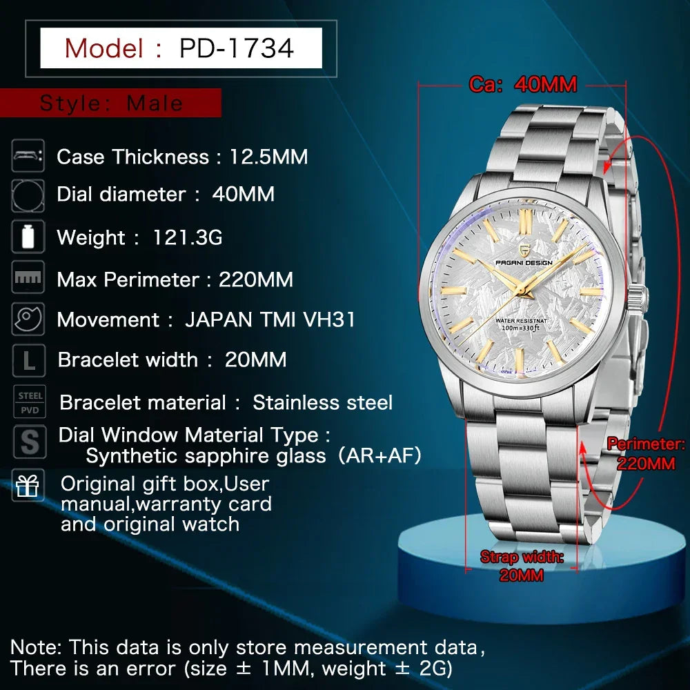 PAGANI DESIGN Mens Quartz Watches AR Coating Sapphire Mirror Sports VH31 Watch For Men Luxury Waterproof Clock Reloj Hombre 2024 - Evallys.com