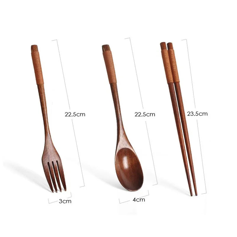 Japanese Wooden Spoon Fork Chopsticks Set Sushi Cutlery High Quality Eco-friendly Portable Tableware Set Kitchen Utensils Gifts