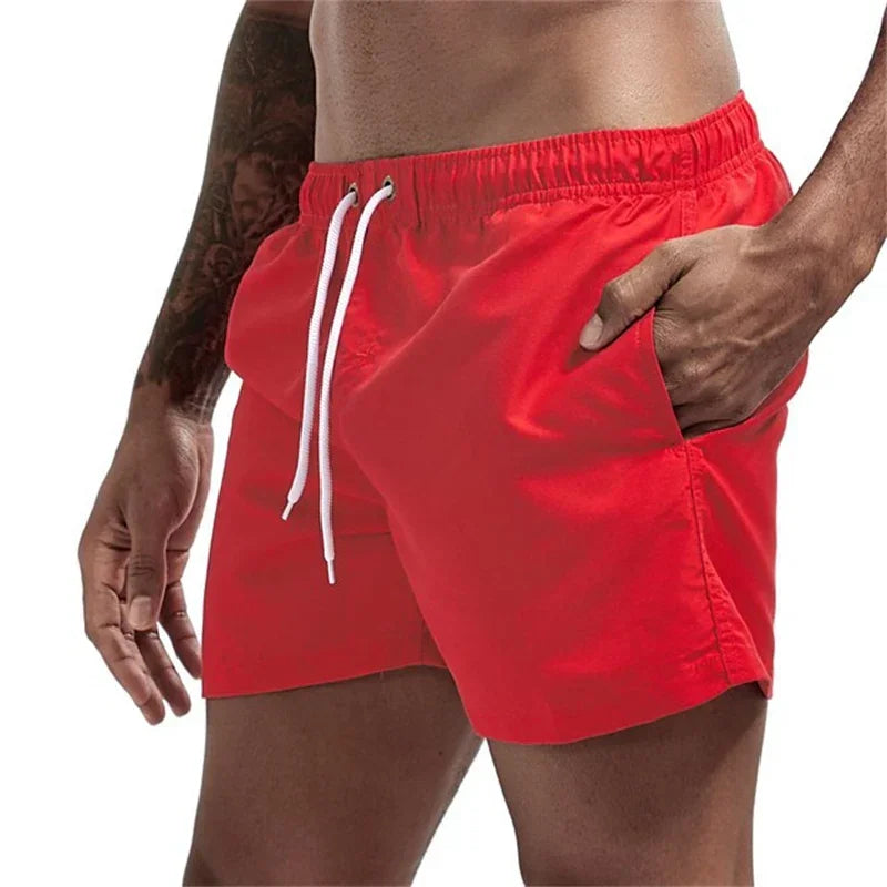 Mens Swim Trunks with Mesh Lining Side Pockets Solid Beach Shorts Quick Dry Lightweight Drawstring Board Shorts Summer Swimwear - Evallys.com