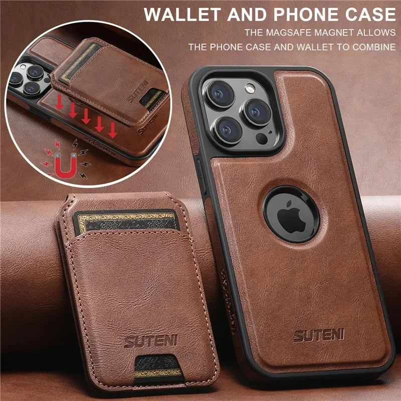 2 in 1 detachable With Magsafe Wireless Charging Wallet Leather Phone Case For iPhone 16 15 Pro Max 14 13 12Pro Magnetic Cover - Evallys.com