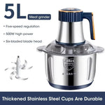 Electric Meat Grinders 5L Food Crusher Stainless Steel Multifunctional Vegetable Slicer Processor Chopper Kitchen Blenders - Evallys.com