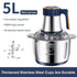 Electric Meat Grinders 5L Food Crusher Stainless Steel Multifunctional Vegetable Slicer Processor Chopper Kitchen Blenders - Evallys.com