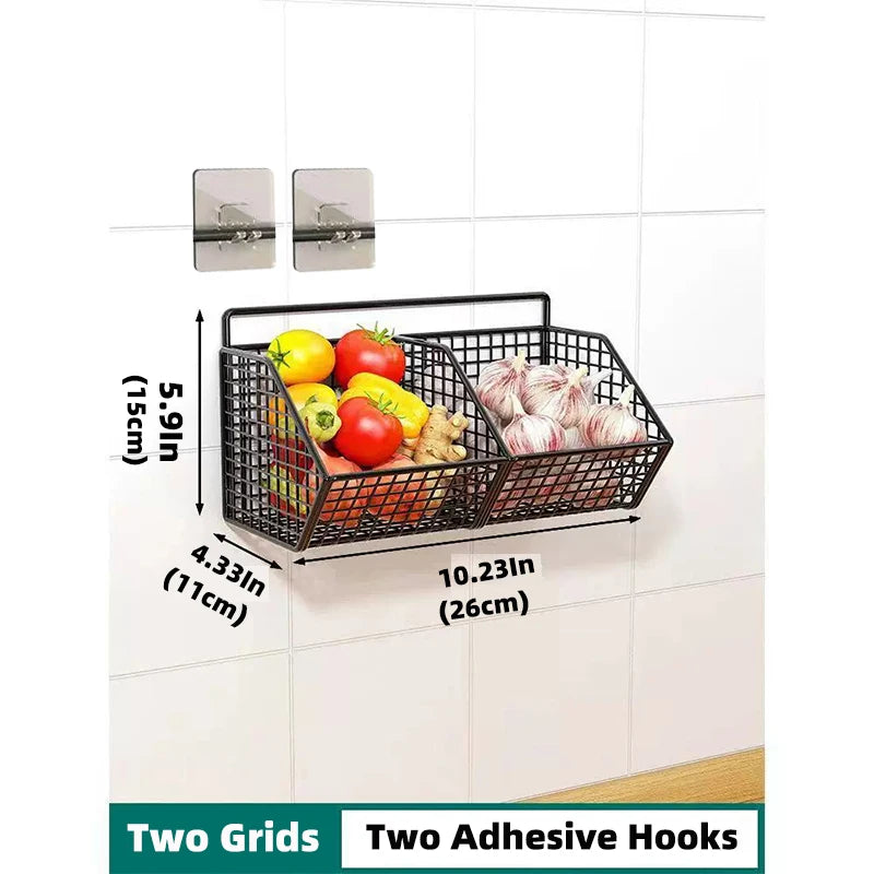 Kitchen Storage Shelf Wall Mounted Bathroom Organizer Basket No Drill Adhesive Mount Rack for Vegetable Fruit Drain Baskets