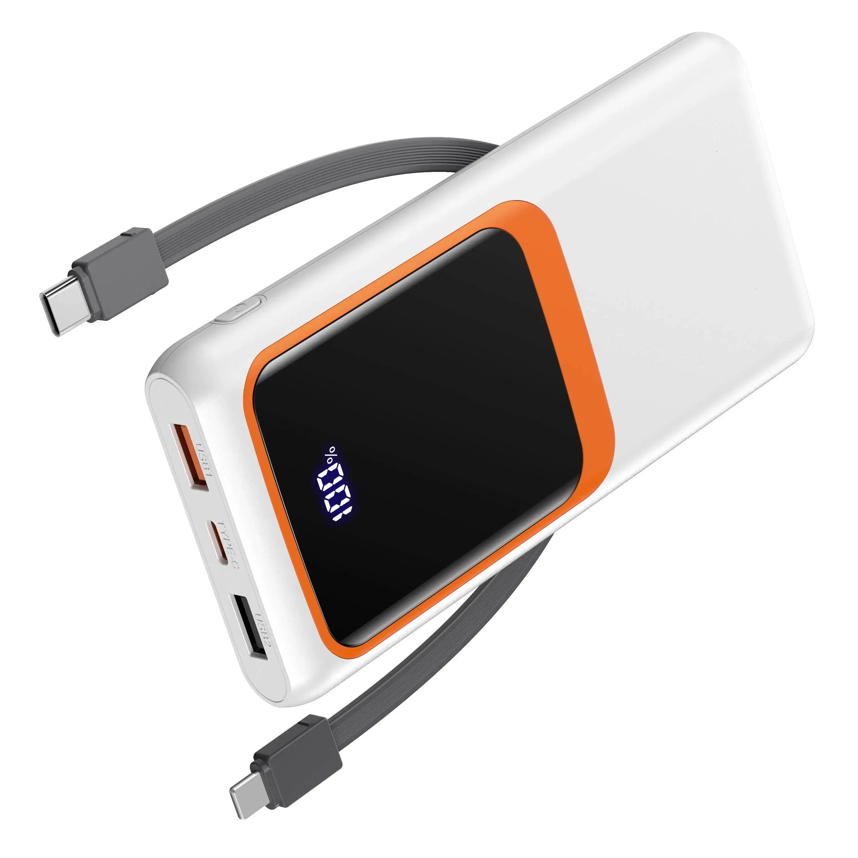 Power Bank Battery Pack Portable Charger 10000mAh with Built-in Cables, PD 22.5W, Slim Design, with LCD Display - Evallys.com