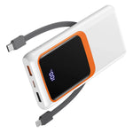 Power Bank Battery Pack Portable Charger 10000mAh with Built-in Cables, PD 22.5W, Slim Design, with LCD Display - Evallys.com