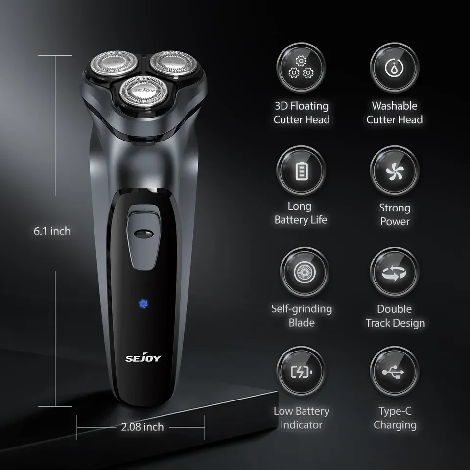 SEJOY Rechargeable Wet & Dry Use Electric Shaver Pop-up Hair Trimmer Rotary Shaving Machine Razor - Evallys.com