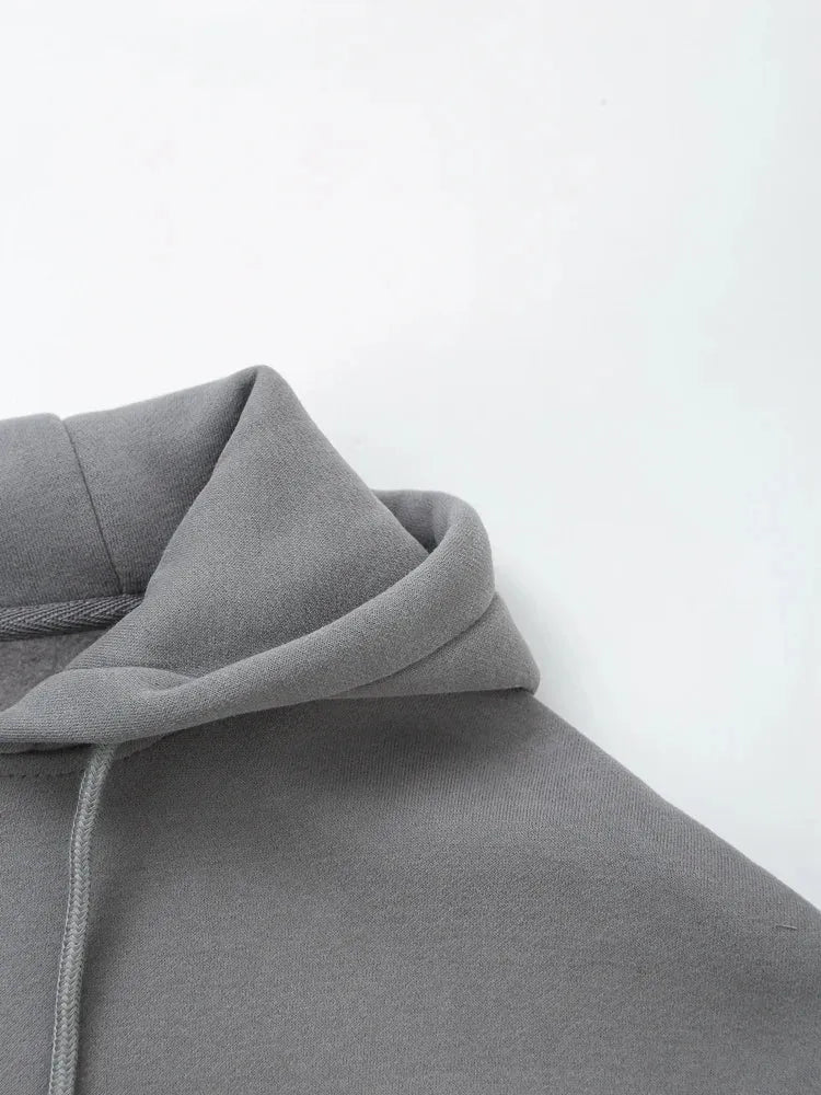 TRAF 2024 Spring Female Casual Hoodies Zipper Coats+Elastic Waist Baggy Pants 2 Pieces Set Elegant Loose Solid Pink Grey Pants - Evallys.com