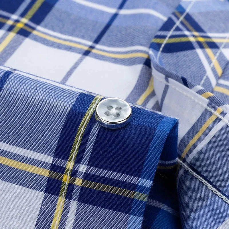 High Quality Men's Plaid Short Sleeve Shirts Business Casual Striped Turn-Down Collar Summer Man Shirt - Evallys.com