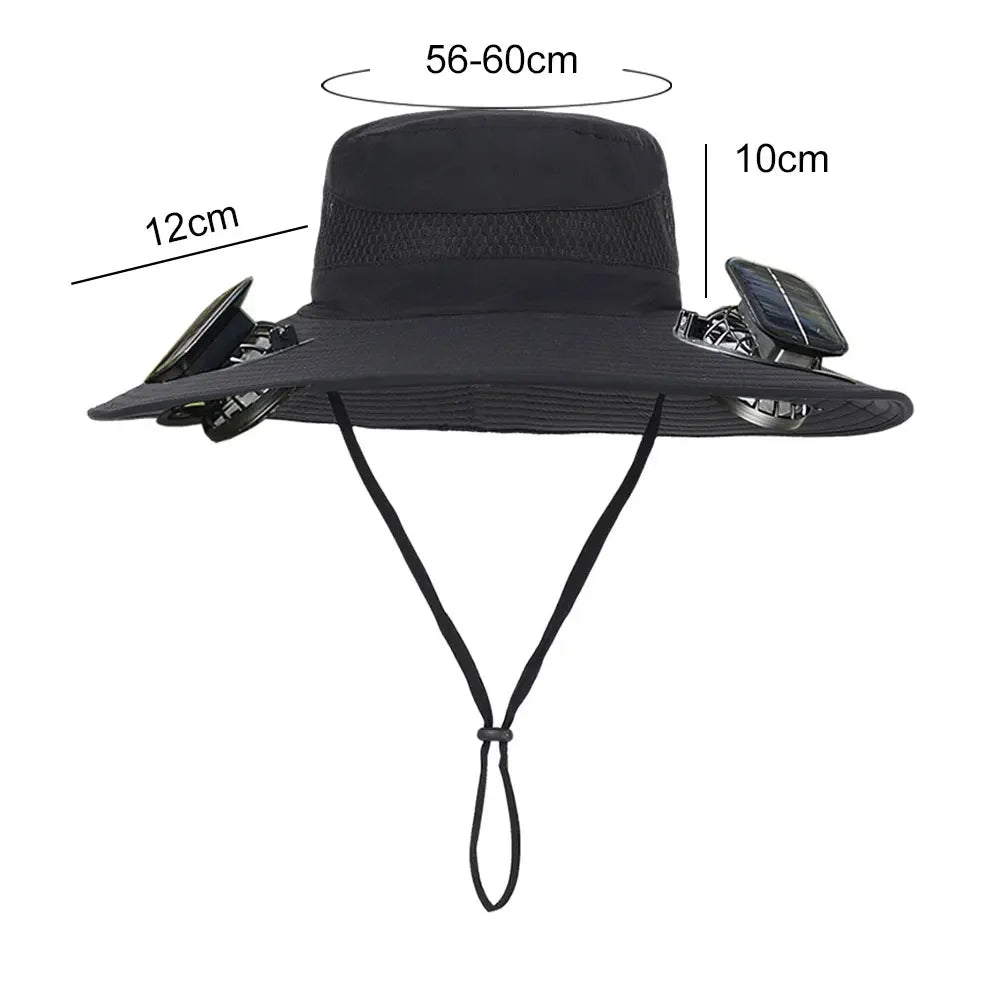 Solar Powered UV Protection Hat – Fan Cooling Wide Brim Cap - Evallys.com