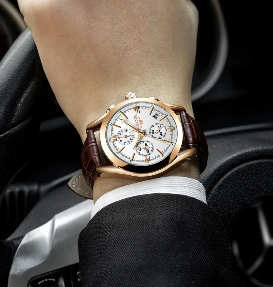 LIGE Men Watch Top Brand Luxury Waterproof Luminous Sport Wristwatch Quartz Military Genuine Leather Relogios Masculino+Box - Evallys.com