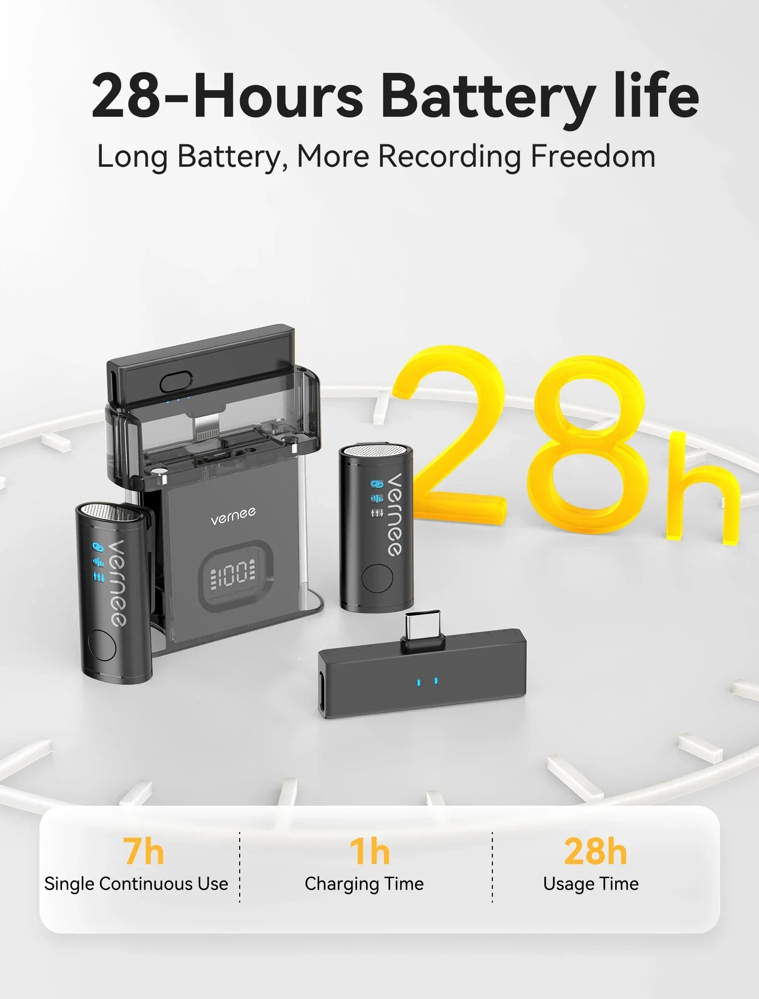 vernee V10 Wireless Lavalier Microphone 60M Noise Cancellation Vlog Short Video Recording Mini Mic for iPhone/Android - Evallys.com