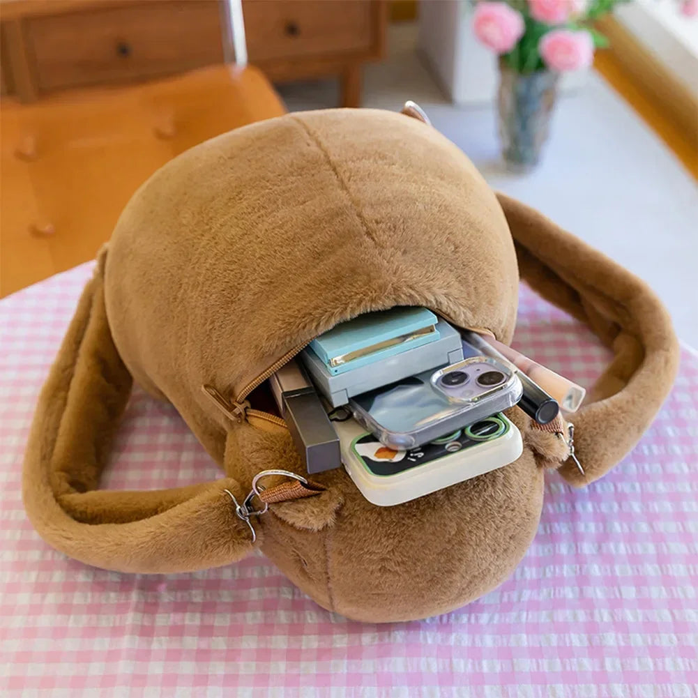 Cute Capybara Plush Backpack Funny Kawaii Doll Fur Bag Cartoon Capybara Shoulder Bag Soft Girl Small Backpack for Girls Children - Evallys.com